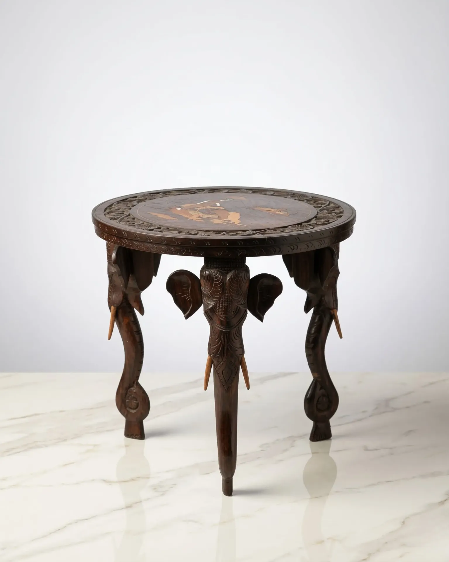 Antique Rosewood Elephant Marquetry Table