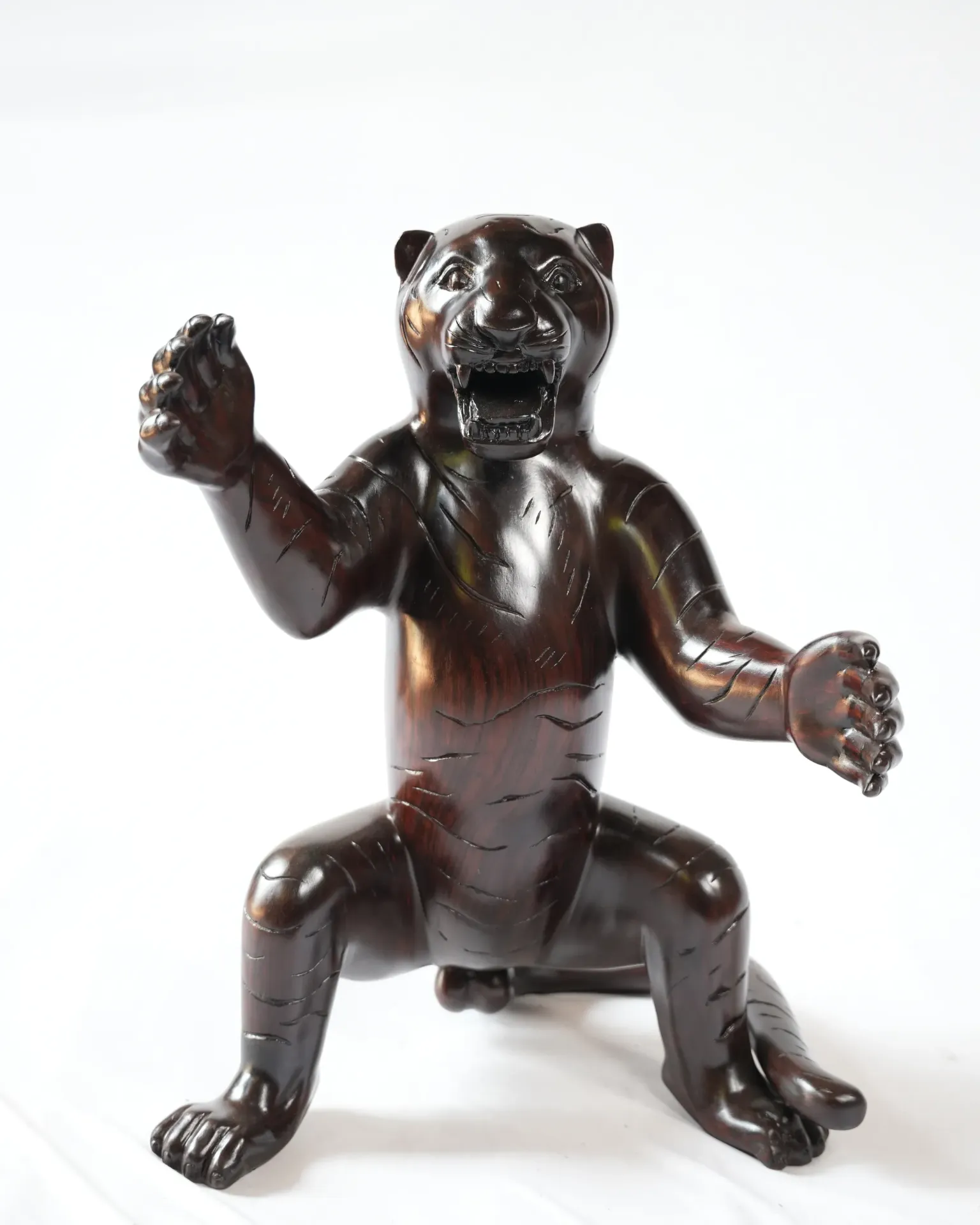 Carved Seated Mythic Tiger Sculpture