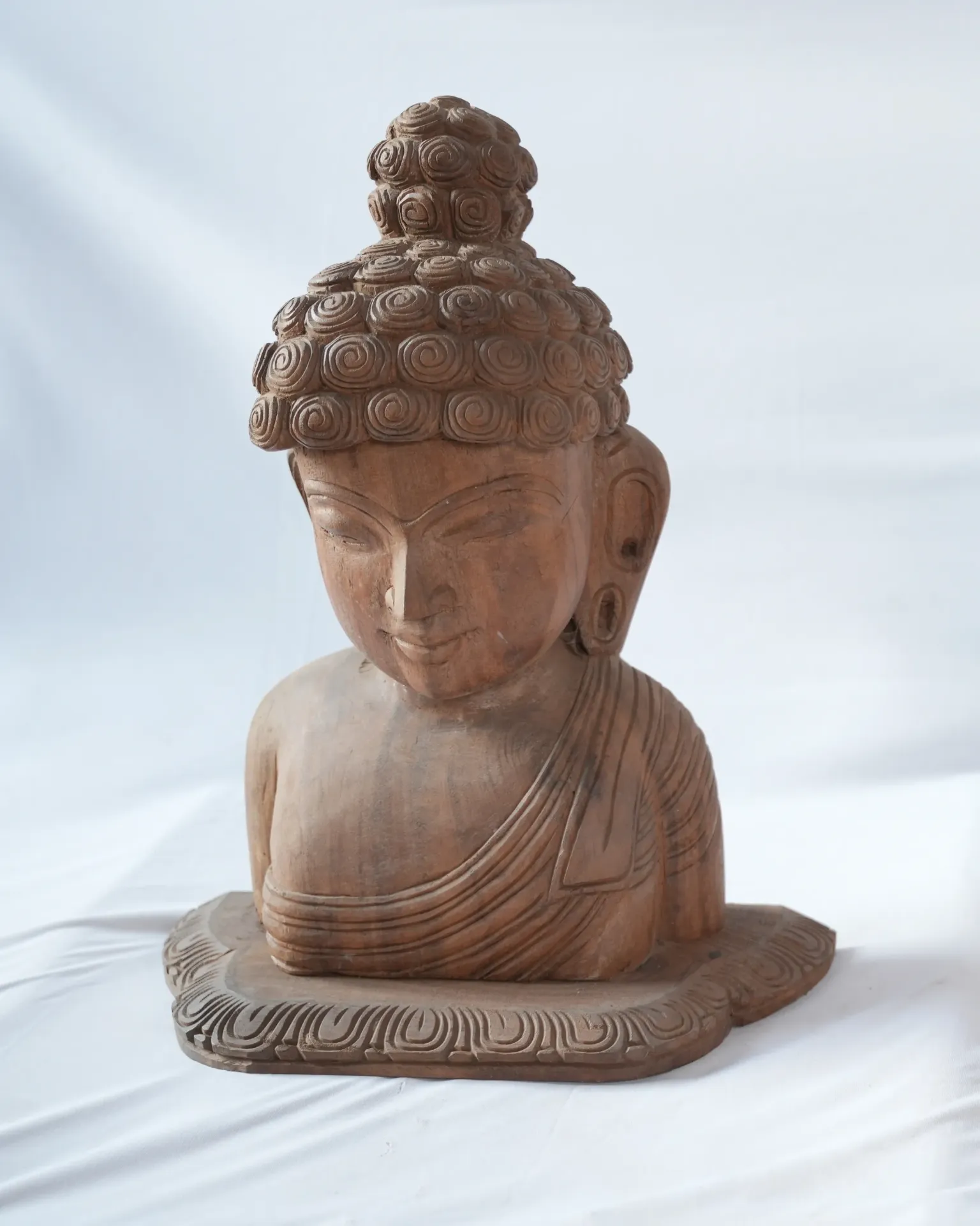 Carved Wooden Buddha Bust