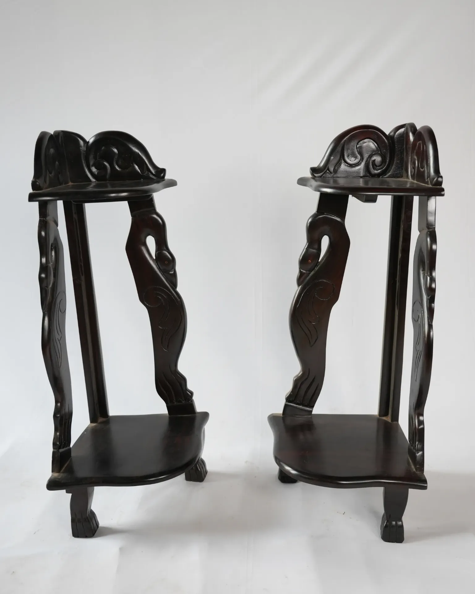 Heritage Carved Two-Tier Display Stands (Pair)