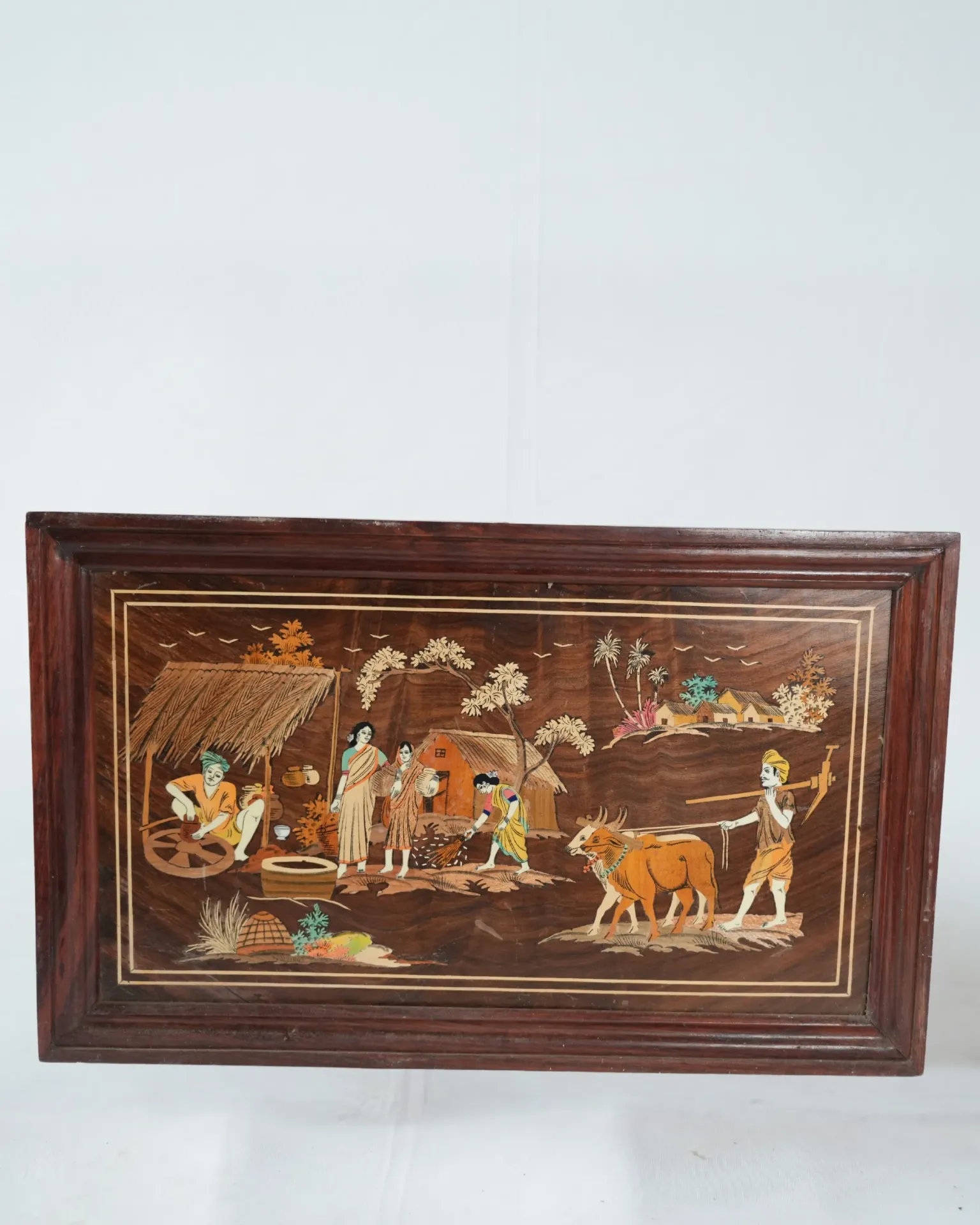 Mysore Rosewood Inlay Village Scene Panel