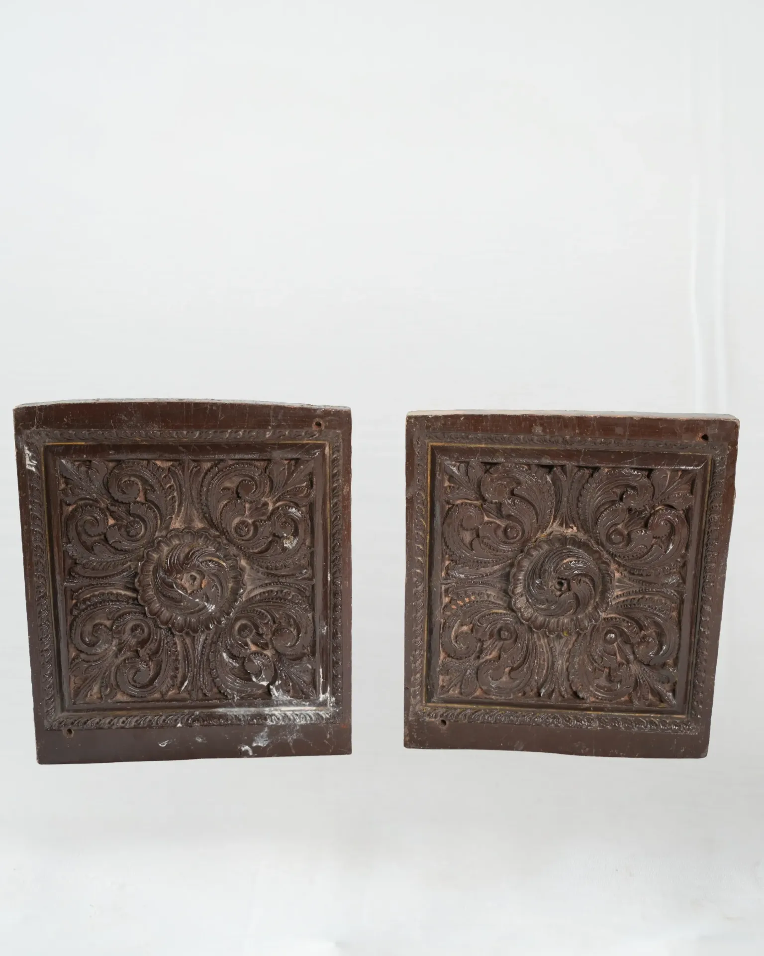 Carved Floral Medallion Temple Panels (Pair)