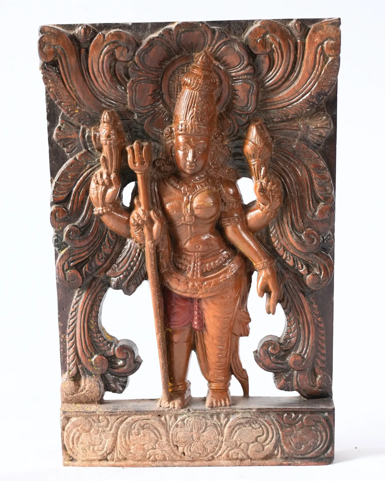 Hand-Carved Wooden Ardhanarishvara Panel (Shiva-Shakti)