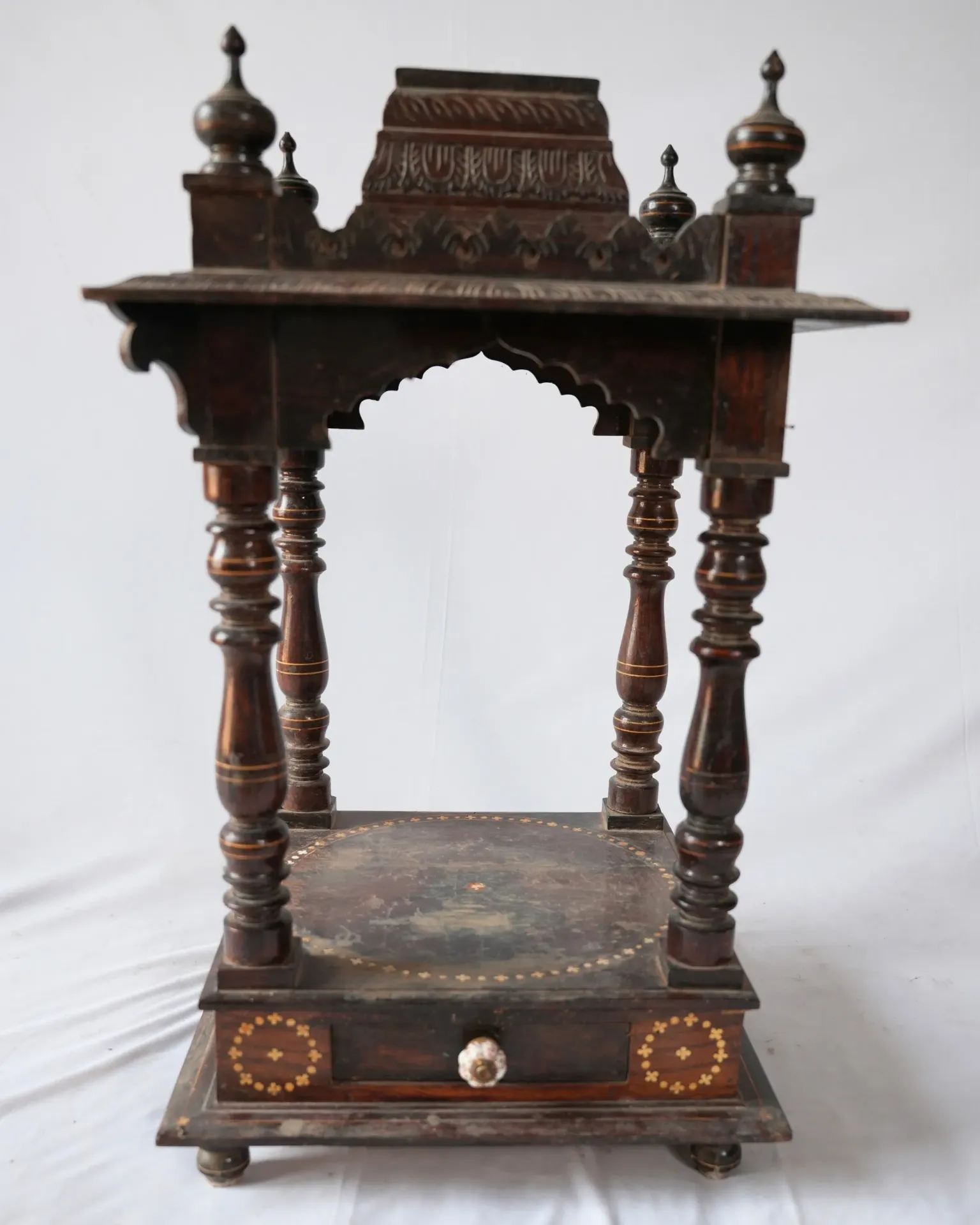 Heritage Home Temple Mandir with Brass Inlay